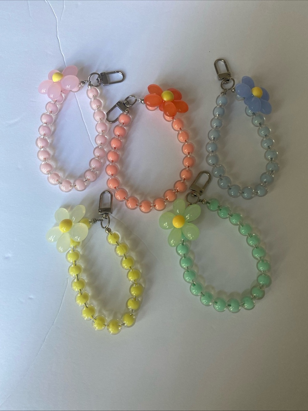 Flower Beaded Bag Charm Set Of 5